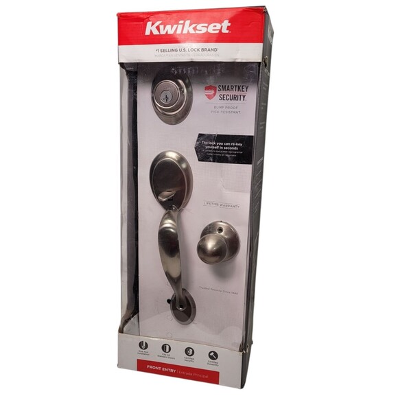 Kwikset Dakota Satin Nickel Door Handleset W/ Polo Knob & SmartKey  687DAXP15SMT - Picture 1 of 11
